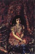 Mikhail Vrubel Young Girl against a Persian Carpet USA oil painting reproduction